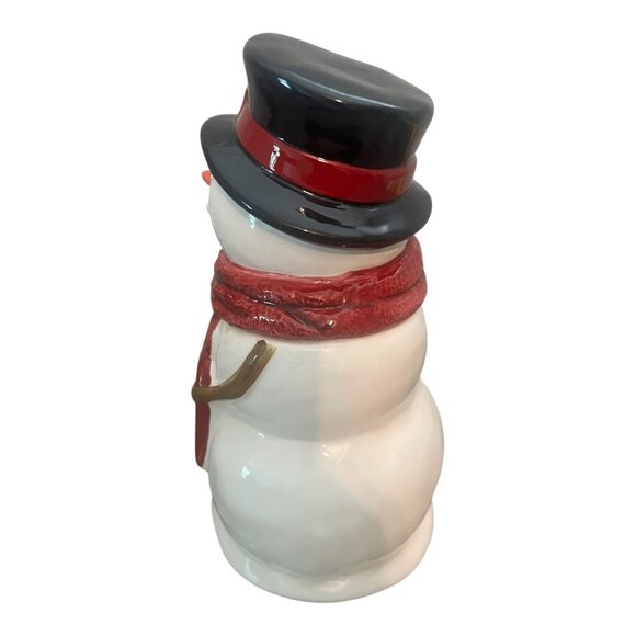 St. Nicholas Square Yuletide Let It Snow Ceramic Cookie Jar Snowman Couple - Picture 4 of 9